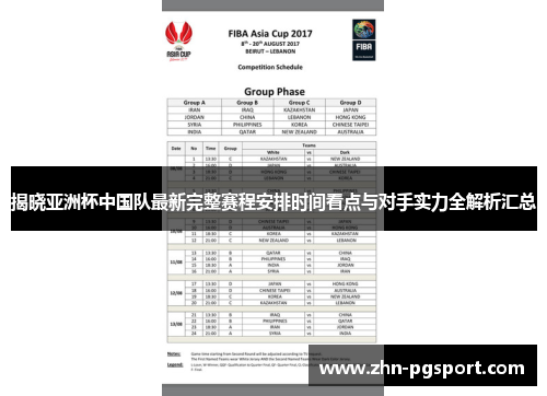 揭晓亚洲杯中国队最新完整赛程安排时间看点与对手实力全解析汇总